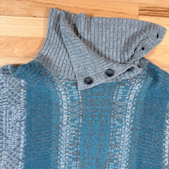 Caslon Gray Poncho Sweater Size Medium/Large Chunky Cowl Neck Teal/Gray Sweater - Picture 2 of 6